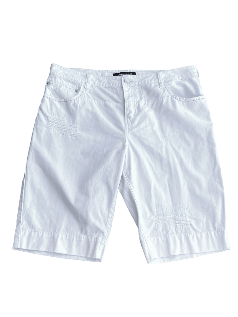 Vintage London Jean White Distressed Cotton Relaxed Fit Bermuda Shorts (10)